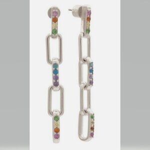Kurt Geiger Rainbow Pave Link Linear Earrings NWT